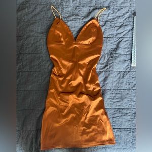 Orange satin tight dress